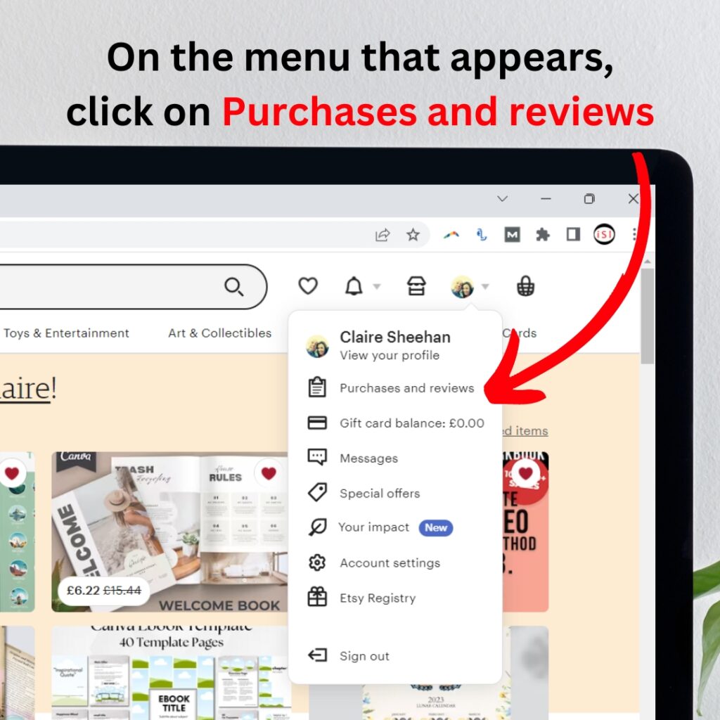 On the menu that appears, click on the first option on the menu which is Purchases and Reviews