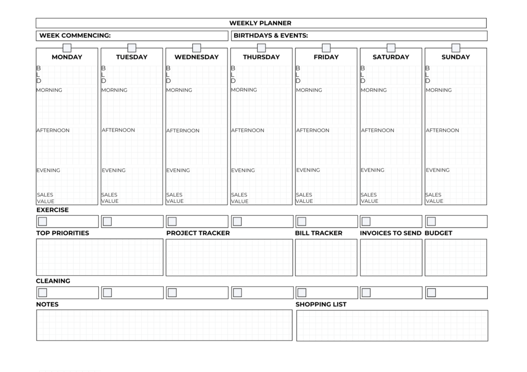 work at home mum weekly planner