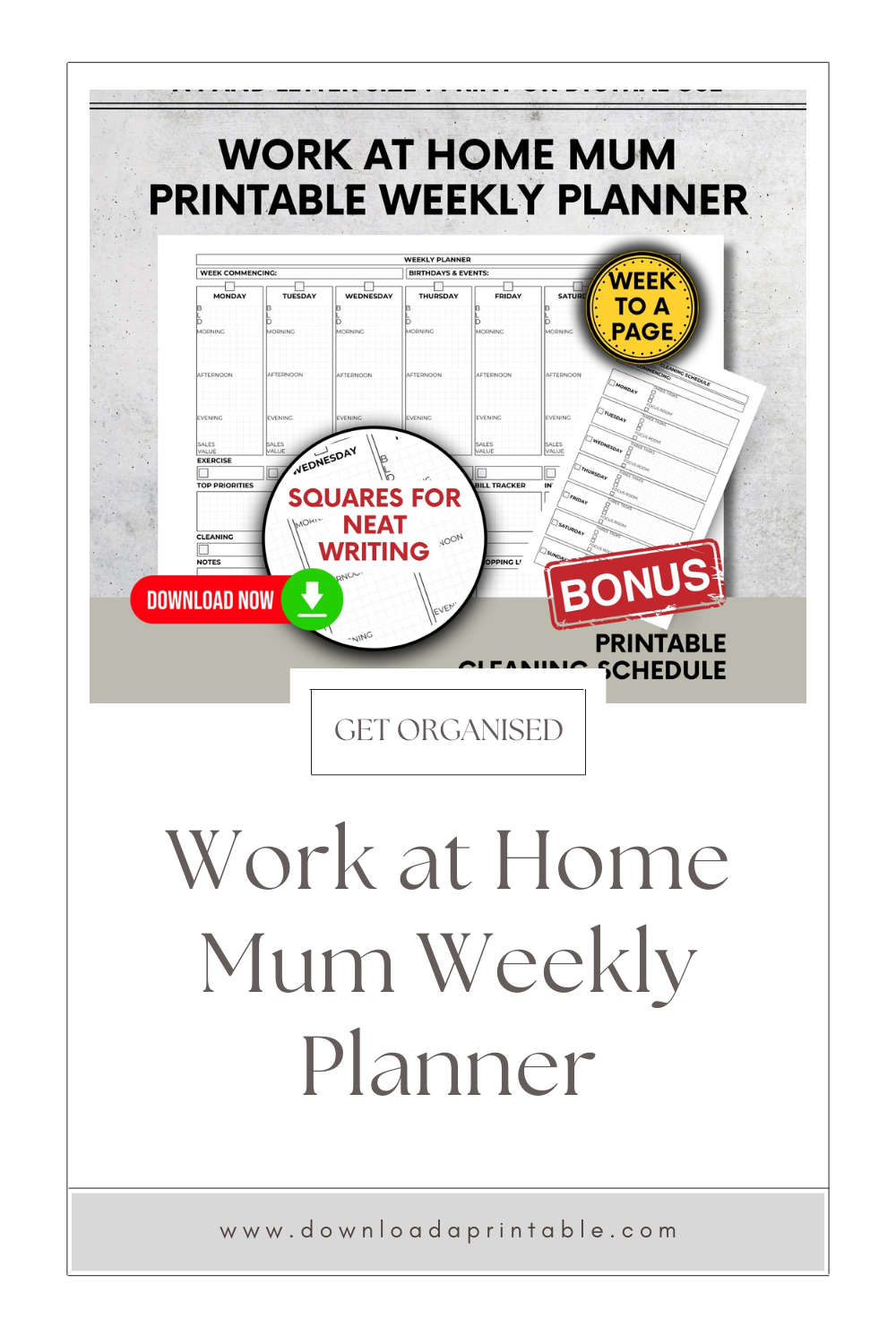 work at home mum weekly planner